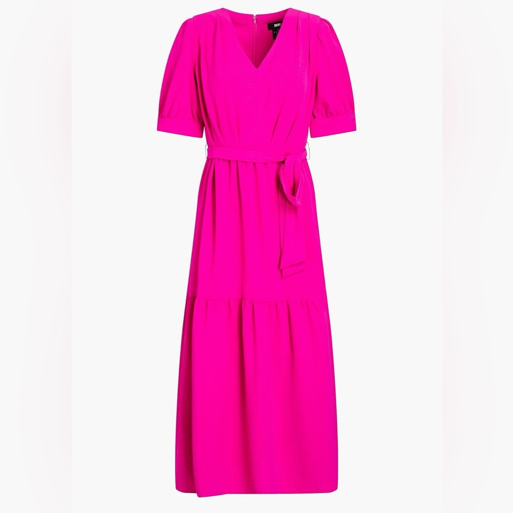 Women's Pink Gathered Crinkled Midi Dress